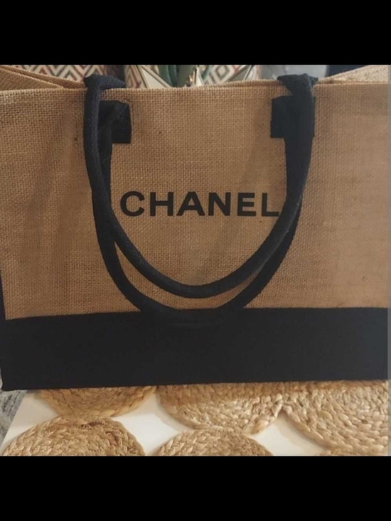 Source Unknown Handbags - VIP Precision Beauté VIP Gift Jute Natural Burlap Black Tote Bag